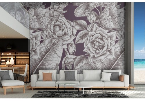 Vintage gray marble rose wallpaper.