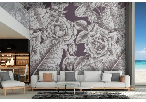 Vintage grey marble roses wallpaper.