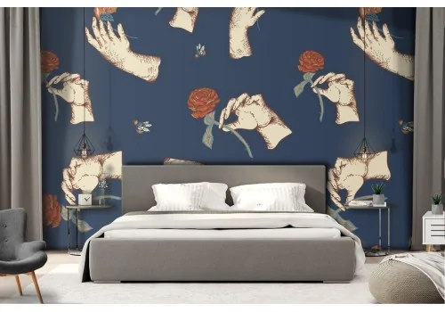 Modern wallpaper decoration popart nature roses.