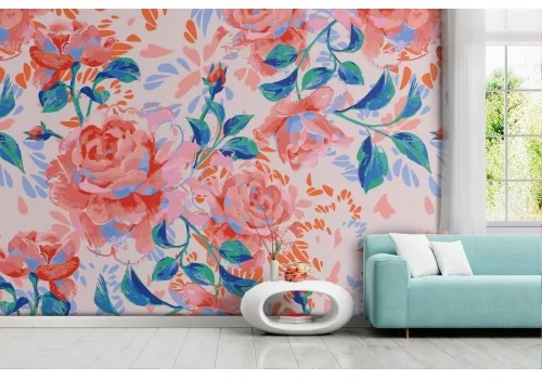 Pink roses wallpaper modern nature pattern.