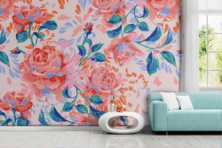 Pink roses wallpaper modern nature pattern.