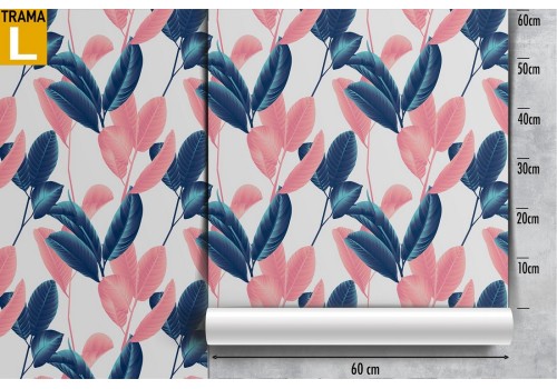 Carta da Parati foglie stilizzate rosa e blu natura moderna. 2