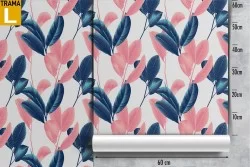 Carta da Parati foglie stilizzate rosa e blu natura moderna.