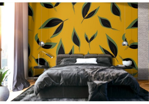 Vintage yellow nature leaves wallpaper.