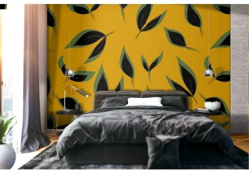 Vintage yellow nature leaves wallpaper.