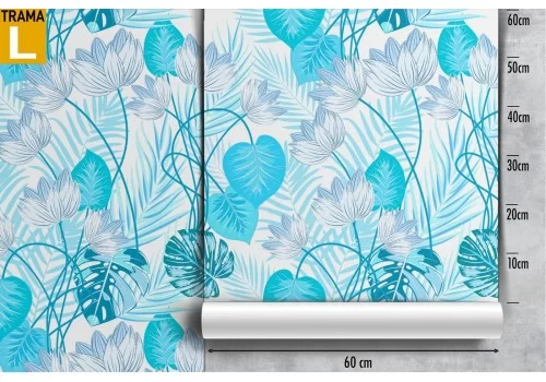 Carta da Parati foglie tropicali natura azzurra. 2