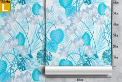 Carta da Parati foglie tropicali natura azzurra.