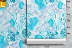 Carta da Parati foglie tropicali natura azzurra.