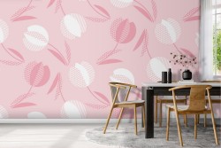 Wallpaper with stylized pink and white flowers nature.