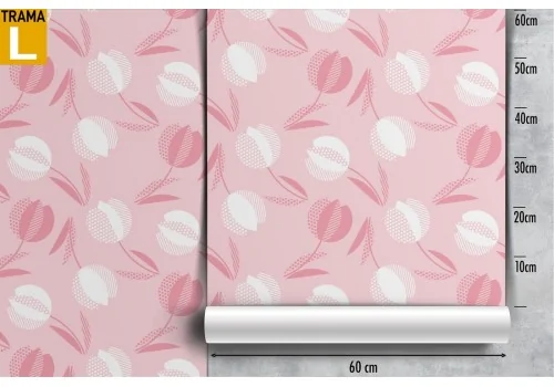 Carta da Parati fiori rosa e bianchi stilizzati natura. 2