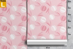 Carta da Parati fiori rosa e bianchi stilizzati natura.