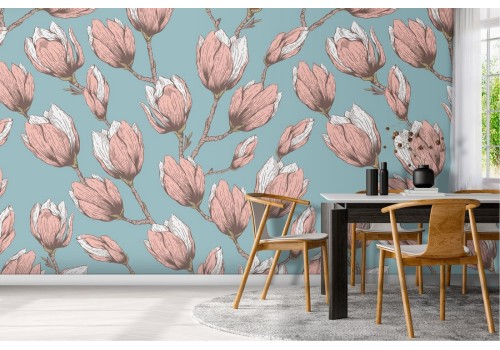 Wallpaper pink tulips nature modern design.