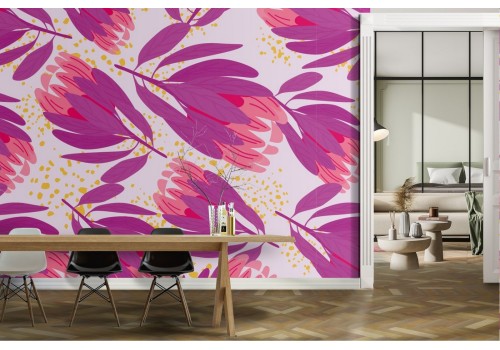 Modern nature pink leaves wallpaper.