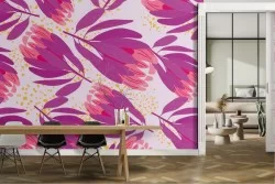 Carta da Parati foglie rosa natura moderna.