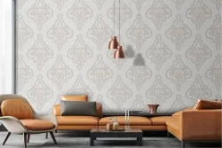 Vintage damask wallpaper in antique white.