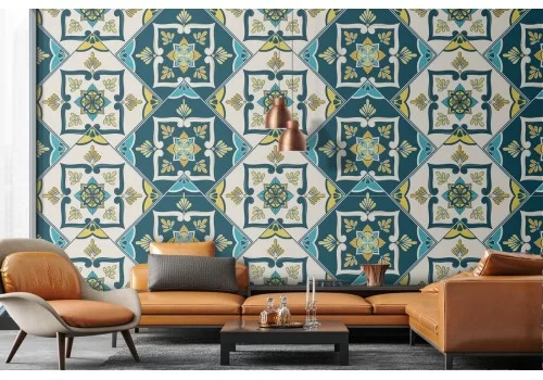 Carta da Parati piastrelle geometriche pattern vintage.