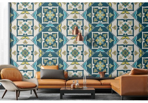 Geometric tile pattern vintage wallpaper.