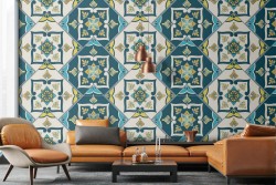 Geometric tile pattern vintage wallpaper.