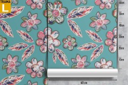 Wallpaper with stylized flowers and leaves modern nature.