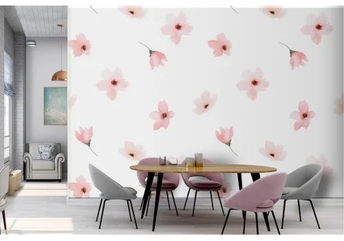 Pink flowers wallpaper stylized nature minimal pattern.