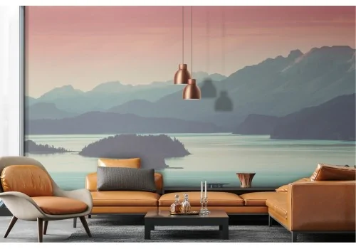 Carta da Parati paesaggio lago in montagna illustrazione 2