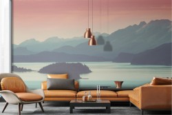 Wallpaper landscape lake in mountain illustration