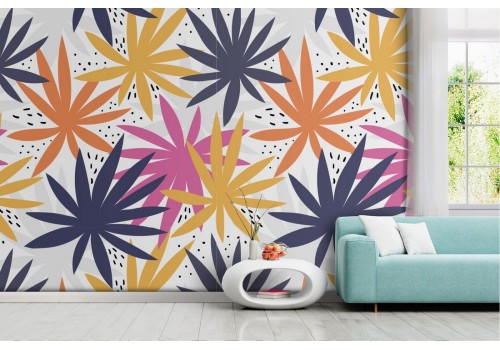 Modern pop art stylized tropical leaves wallpaper.