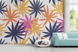 Modern pop art stylized tropical leaves wallpaper.