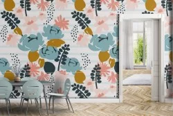 Carta da Parati fiori e foglie astratta moderna.