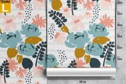 Modern abstract wallpaper with flowers and leaves.