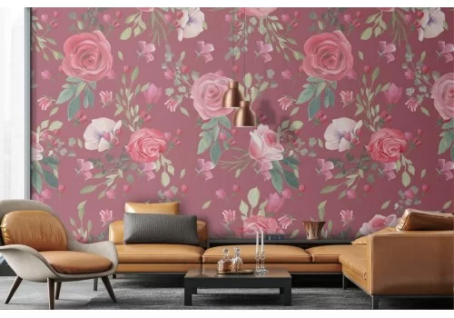 Carta da Parati rose natura vintage pattern fiori.