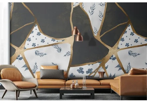 Marble luxury wallpaper gold white and black pattern.