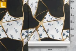 Marble luxury wallpaper in gold, white and black pattern.