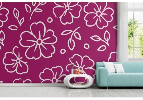 Modern nature wallpaper with stylized fuchsia flowers.