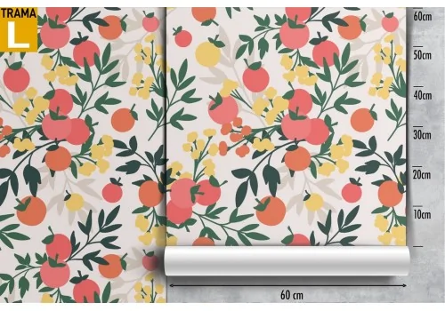 Carta da Parati fiori e frutti natura stilizzata. 2