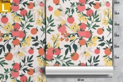 Wallpaper with stylized flowers and fruits nature.