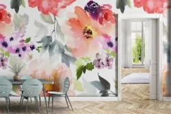 Carta da Parati natura raffinata fiori moderni.