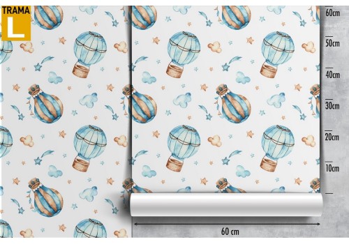 Carta da Parati mongolfiere pattern bambini azzurro. 2