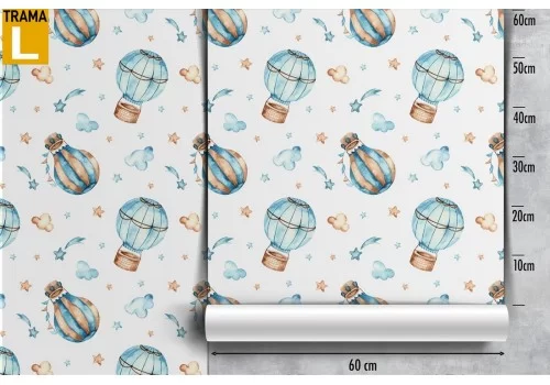 Carta da Parati mongolfiere pattern bambini azzurro. 2