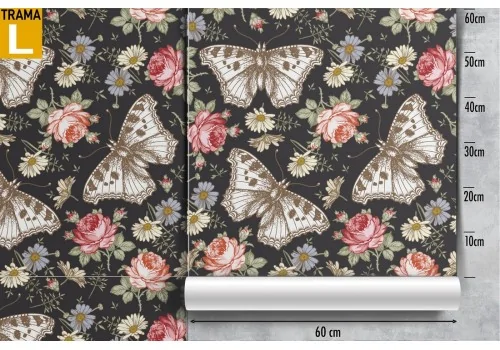 Vintage nature wallpaper with flowers and butterflies. 2