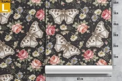 Carta da Parati fiori e farfalle natura vintage.