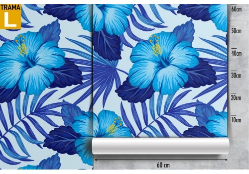 Blue tropical leaves and flowers wallpaper. 2