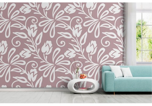 Wallpaper with stylized flowers and leaves modern nature.