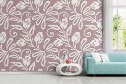 Wallpaper with stylized flowers and leaves modern nature.