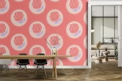 Carta da Parati rose natura pattern geometrico vintage.