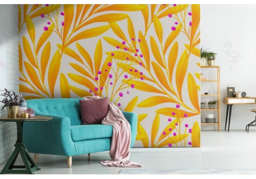Modern nature wallpaper with orange leaves.
