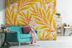 Carta da Parati foglie natura moderna arancione.