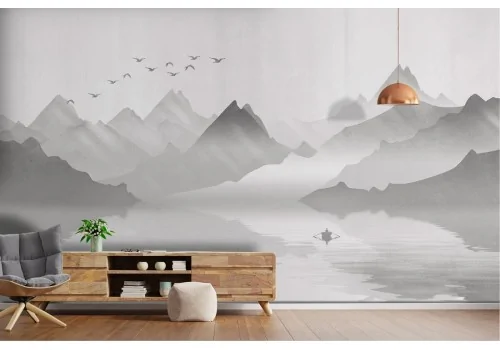 Mountain with lake stylized illustration wallpaper