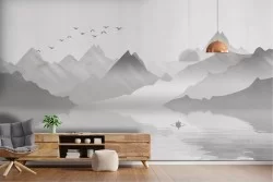 Mountain with lake stylized illustration wallpaper