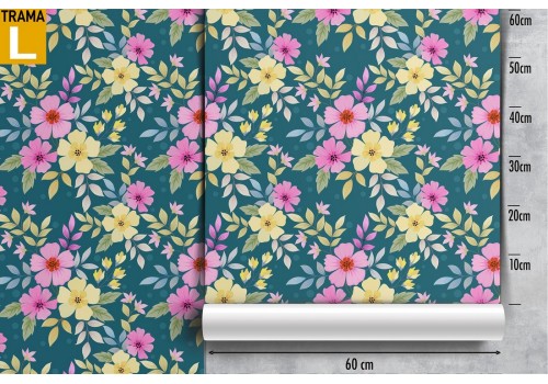 Modern nature wallpaper with fuchsia and yellow flowers. 2